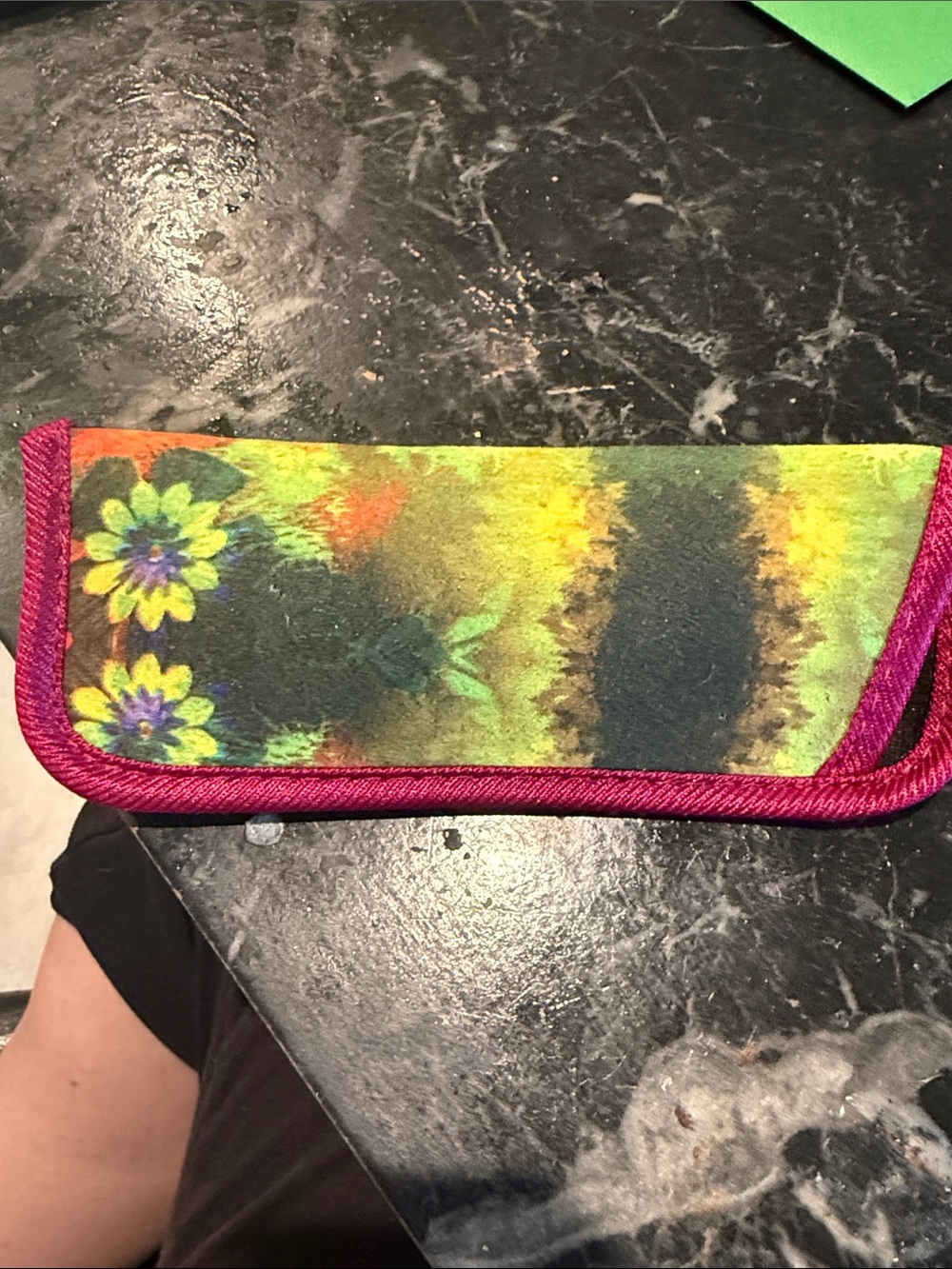 Colorful Floral Tie-Dye Sunglasses Case with Magenta Trim